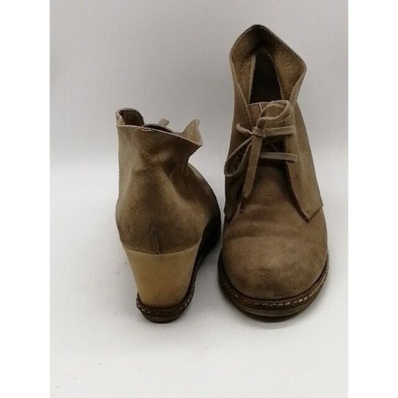 J. Crew Womens Ankle Boots Beige Suede Lace Up Bootie Shoe Wedge Heel 7.5 - Picture 3 of 11